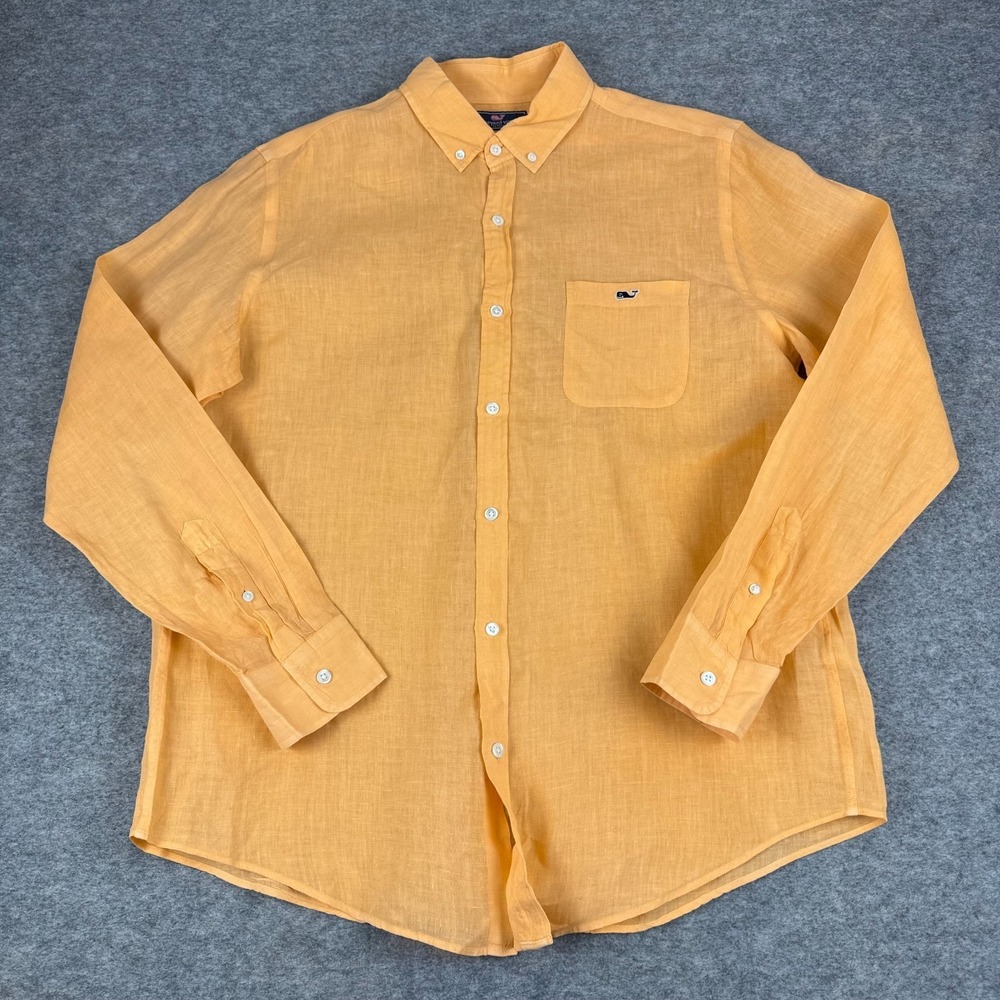 Vineyard Vines Button Down Linen Shirt 100% Linen Pocket Orange Mens Large L